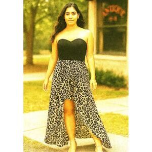 Pompous Girly brand strapless sweetheart neckline Asymmetrical leopard print LG